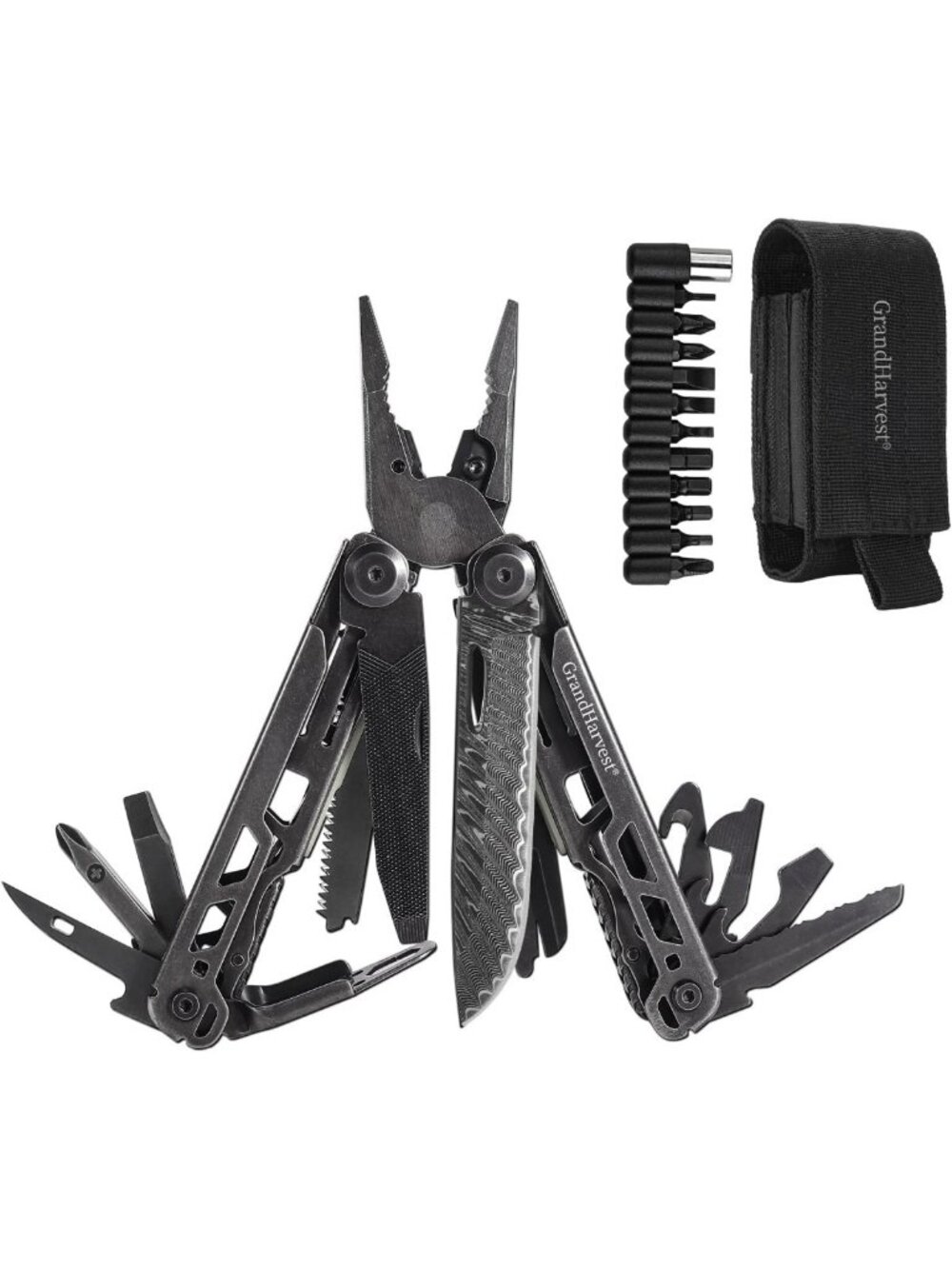 25-in-1 Multitool with Spring Loaded Pliers, Safety Lock, Stainless Steel